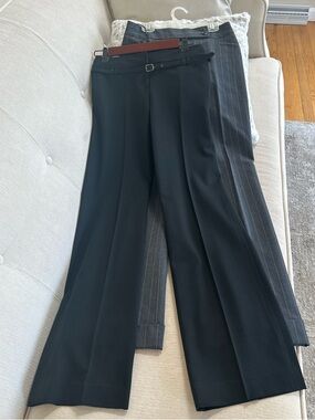 Ann Taylor Black Wide-Leg Trousers with Belt Accent